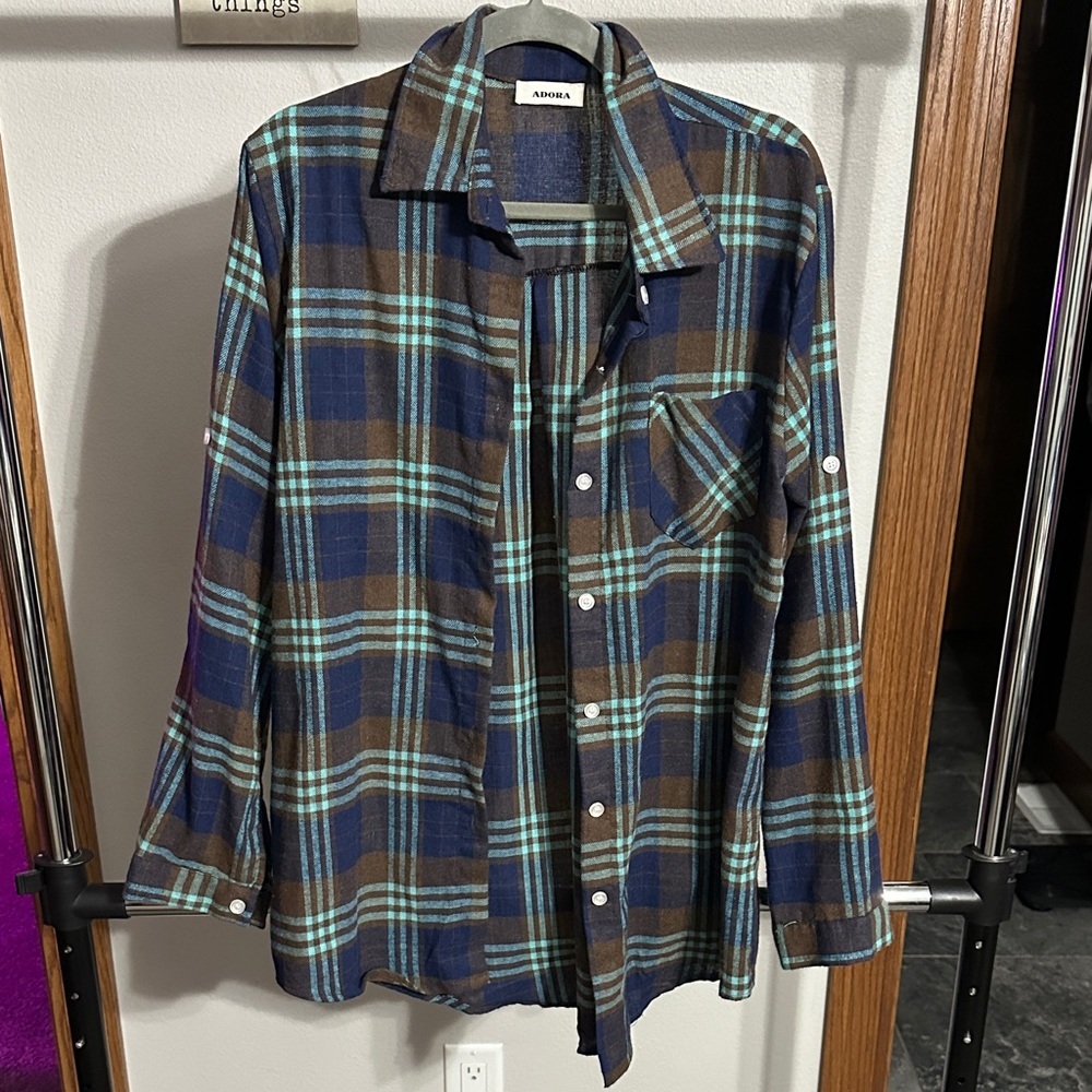 ADORA Blue and Brown Checkered Flannel